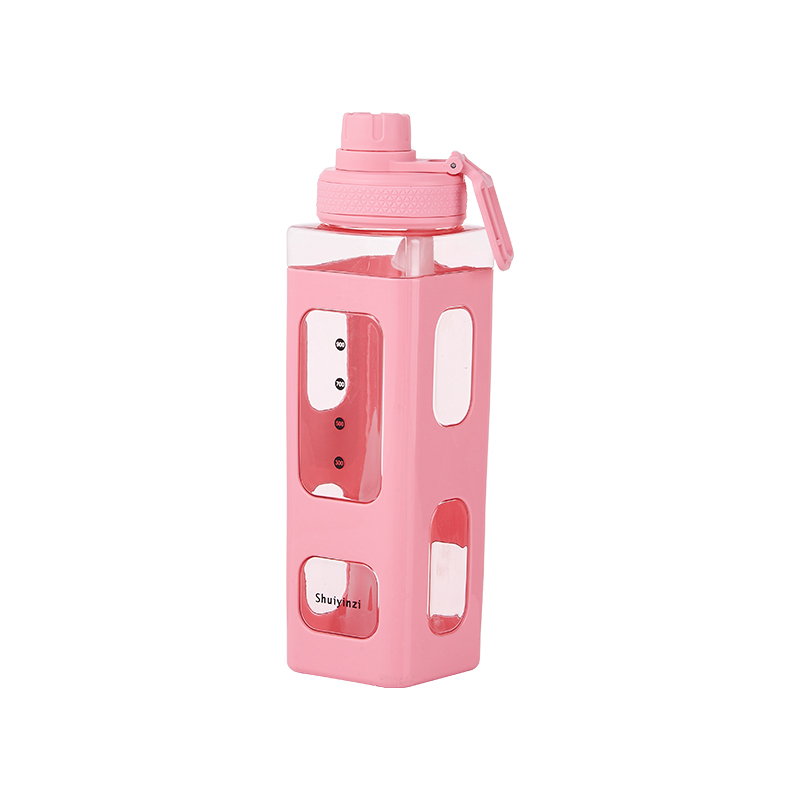 3 Color Square Non-toxic and Odorless Flip Lid Water Bottle Built-in Straw