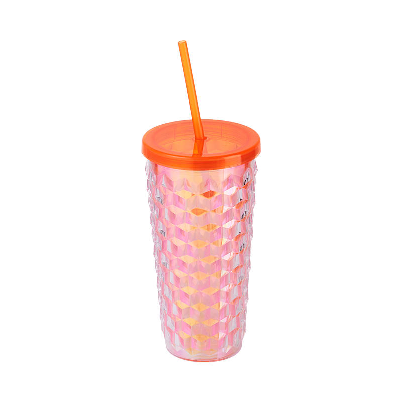 5 Colors Bright Diamond Cup Plastic Straw Tumbler